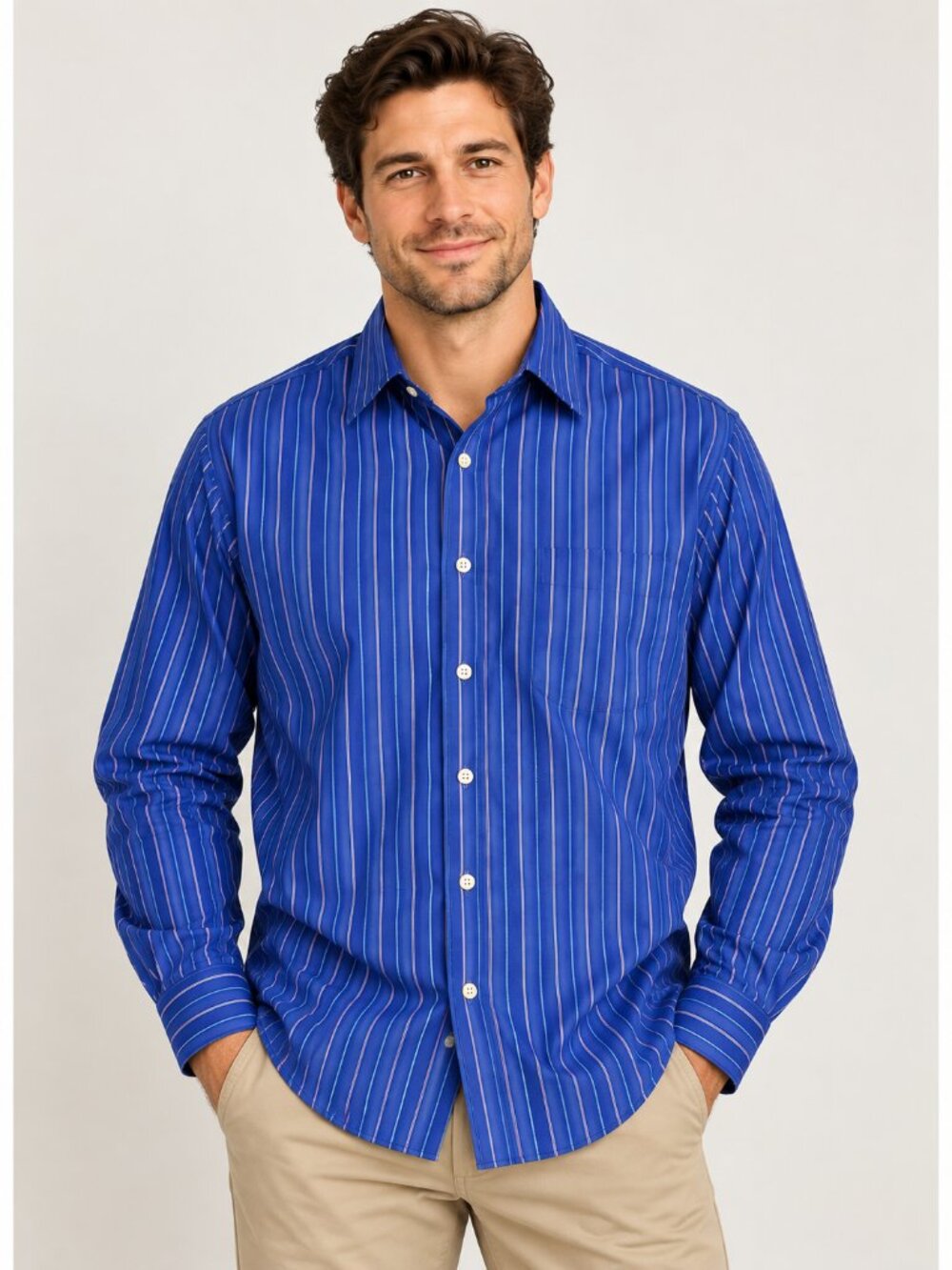 Chaps Ralph Lauren Men’s XL Blue Striped Button Down Shirt 100% Cotton